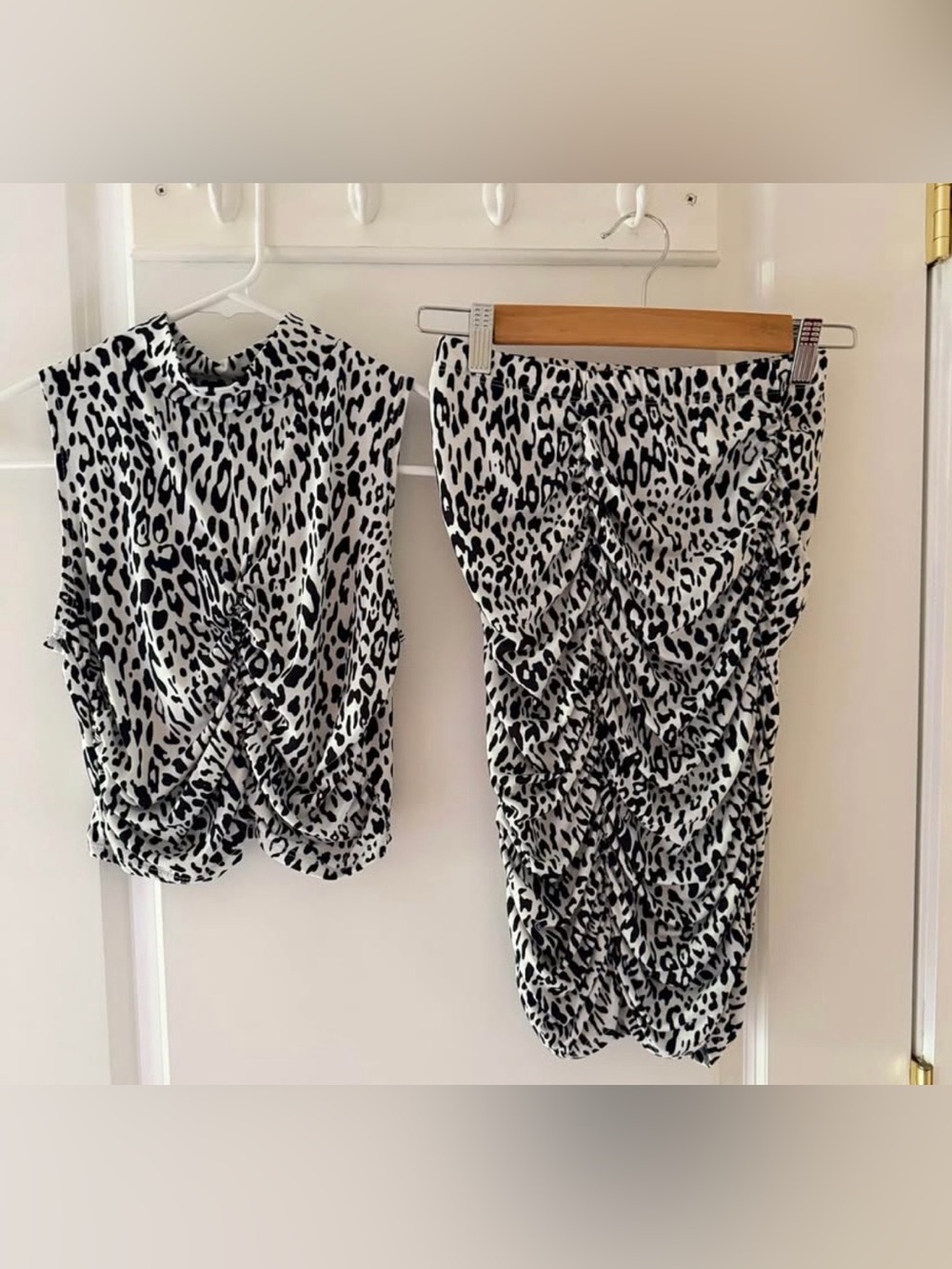 Whatever Forever Black & White Leopard Ruched Skirt Set